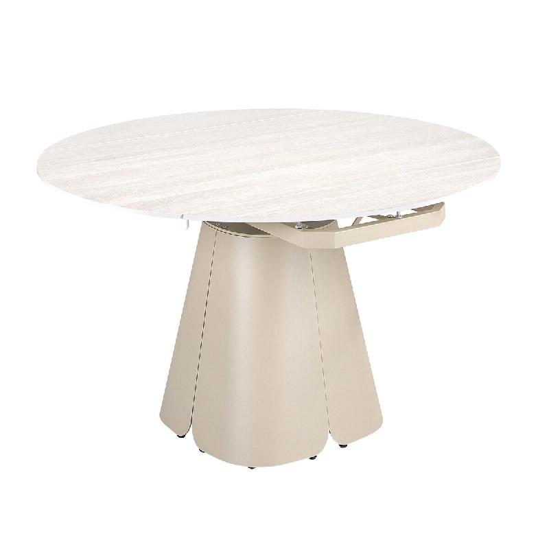 Angel Cerdá Table de salle à manger ronde extensible en marbre céramique et acier couleur sable 1195C2 Ø130 x 80 x 76 - marron porcelaine 84356310_0