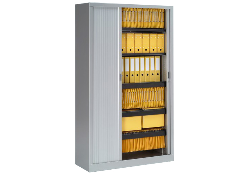Armoire à rideaux classique unie Factodesk - monobloc L120 x H198 cm avec 4 tablettes noires_0