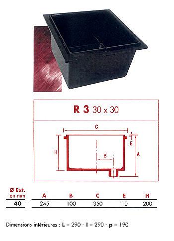 Bac simple polypropylène R3 - 30x30 cm avec sortie filetée pour siphon DN 40_0