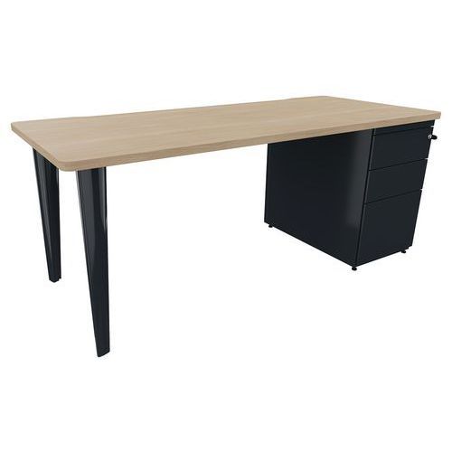 BUREAU EVIDENCE 180X80 CHÊNE NATUREL CAISSON PORTEUR/PIED ANTHRACITE - VINCO