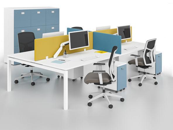Bureau bench 4 personnes en bois blanc pratique_0