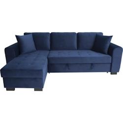 Canapé d'angle convertible HAMILTON 4 places - Tissu velours bleu - L 245 x P 140 x H 86 - Coffre de rangement AUCUNE - 3666749497715_0