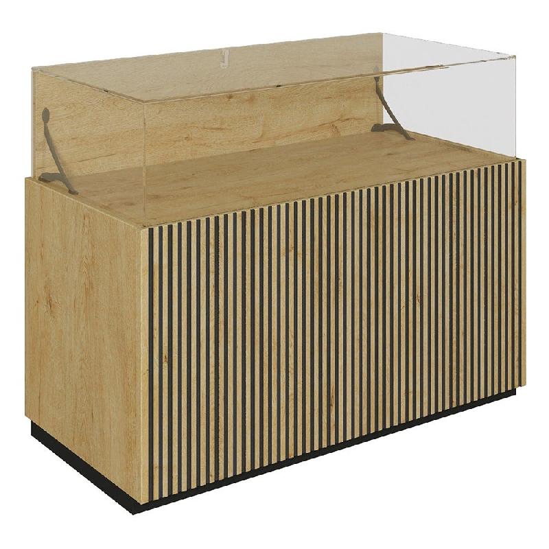 Comptoir vitrine fond bois Vertigo T01 MDF noir et chêne clair 120x60x93cm_0