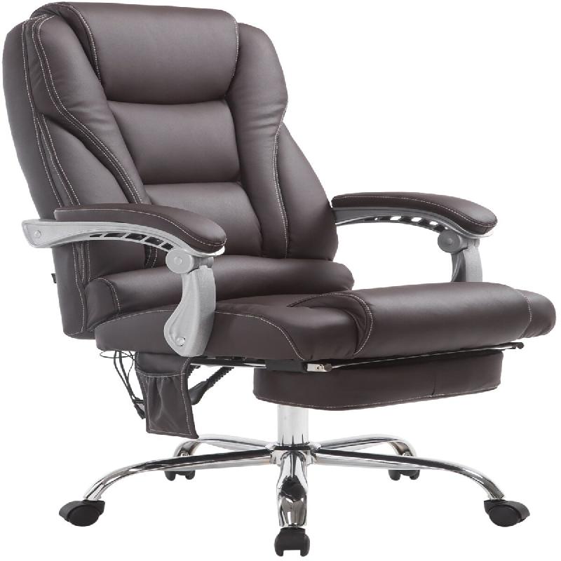 Décoshop26 - Fauteuil de bureau avec fonction massage repose-pieds en cuir synthétique marron foncé et métal 10_0006931 - marron métal 3000265840196_0