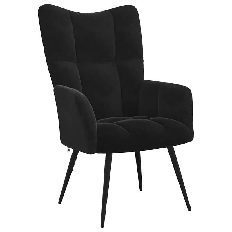Décoshop26 - Fauteuil lounge chaise de canapé design moderne en velours noir coutures décoratives DEC026746 - noir 3000255987177_0