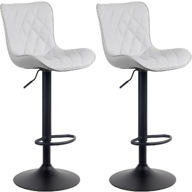 Décoshop26 - Lot de 2 tabourets de bar en synthétique blanc pieds en métal noir hauteur réglable pivotant TDB10730 - blanc 3002487332695_0