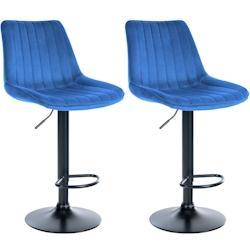 Décoshop26 - Lot de 2 tabourets de bar réglable en hauteur pivotant à 360° assise en velours bleu couture verticale pied métal noir 10_0004428 -_0