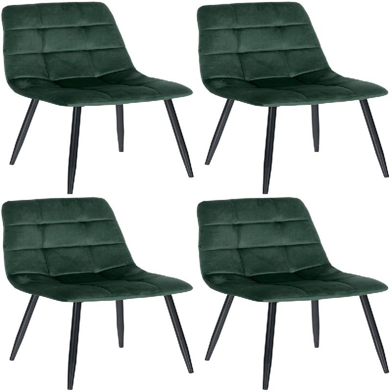 Décoshop26 - Lot de 4 chaises de salle à manger coutures décoratives carrées en tissu velours vert et pieds en métal noir 10_0001777 - noir méta_0