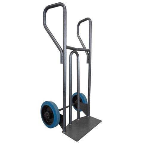 DIABLE ACIER TABLIER INCURVÉ POIGNÉE FERMÉE 400 KG ROUES CAOUTCHOUC BLEU