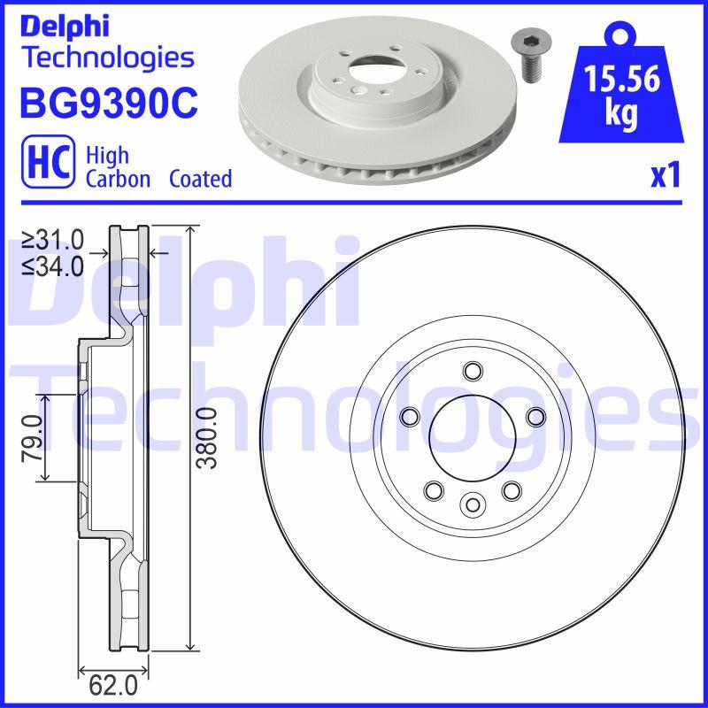 Disque de frein Delphi BG9390C - ventilé - côté avant - boîte de 1 disque_0