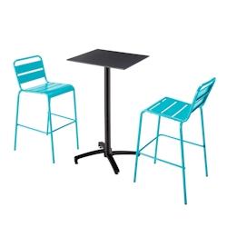Oviala Business Ensemble table haute stratifié noir avec 2 chaises hautes bleu - bleu métal 110530_0