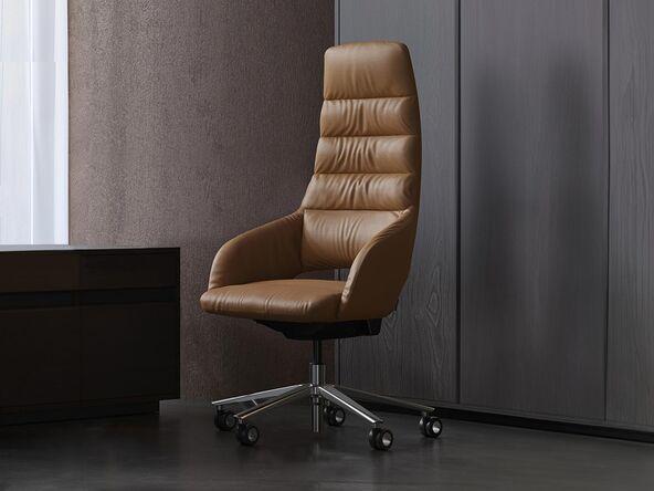 Fauteuil de direction en cuir pleine fleur et roulettes creuse_0