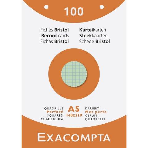 FICHE BRISTOL 148 X 210 MM QUADRILLÉE 5 X 5 COULEURS ASSORTIES PERFORÉE EXACOMPTA - BOÎTE DE 100