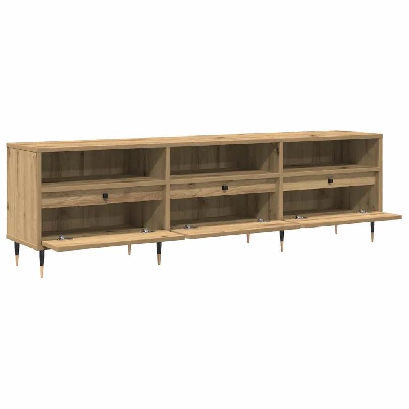 Helloshop26 - Meuble TV rectangulaire moderne avec 3 étagères et 3 portes 150 x 30 x 45 cm en bois d'ingénierie chêne artisanal 02_0052160 - Bois_0