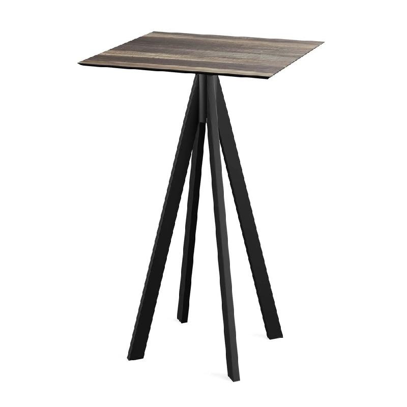 Infinity mange-debout avec piètement noir + plateau HPL Tropical Wood 70x70 cm_0