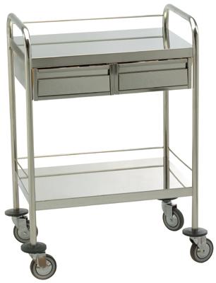 GUÉRIDON DE SOINS INOX 2 PLATEAUX 1 TIROIR 750 X 500 MM - MANUTAN COLLECTIVITÉS