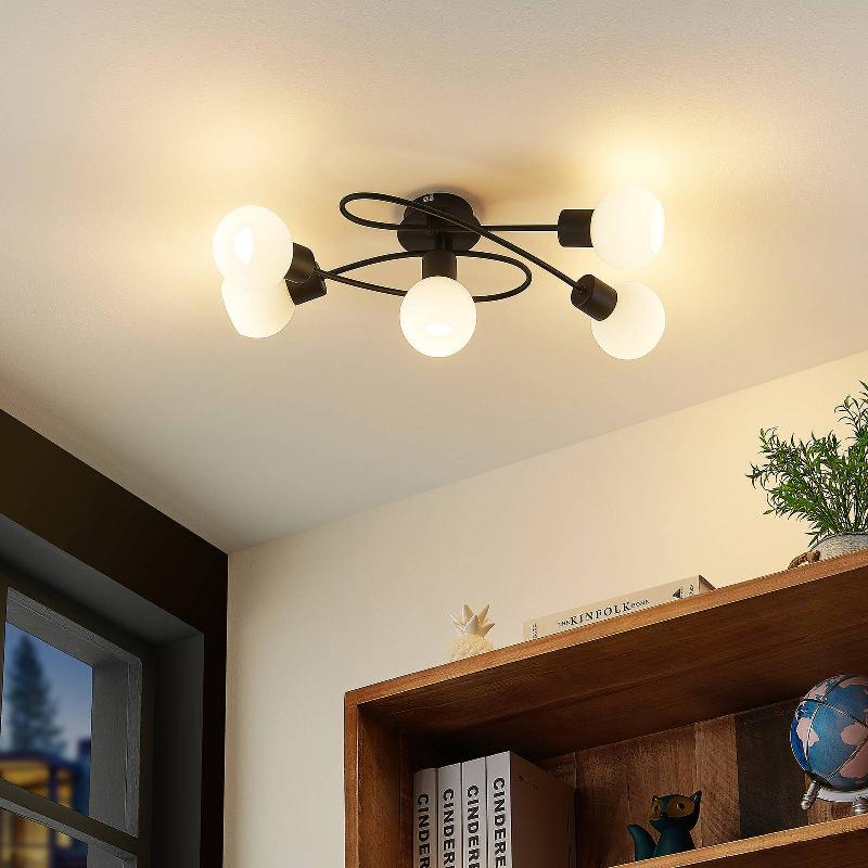 LINDBY PLAFONNIER ELAINA, 66 CM, 5 LAMPES, NOIR/BLANC, E14