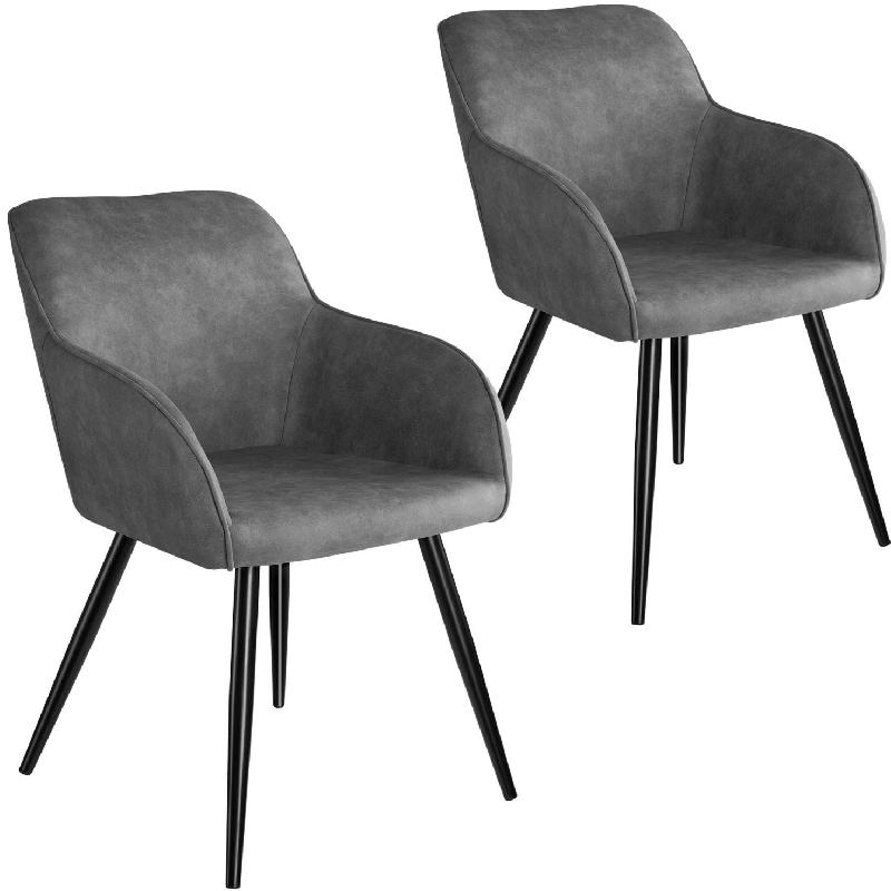 LOT DE 2 CHAISES PIEDS NOIR SIÈGE DE SALON CUISINE SALLE À MANGER DESIGN ÉLÉGANT TISSU GRIS 08_0000152_0