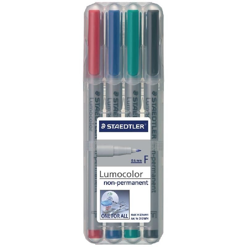LUMOCOLOR FEUTRE LUMOCOLOR 316 NON PERMANENT STAEDTLER  - CAPUCHON - 0,6 MM - POCHETTE 4 COULEURS