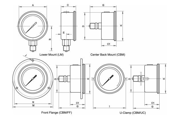 M5010 - Manomètre à tube de bourdon - Georgin - diamètre 63mm à 100mm - inox 304 - IP65_0