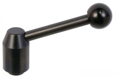 Manette indexable en acier taraudée - inclinée (14-38) - boule en bakélite noire_0