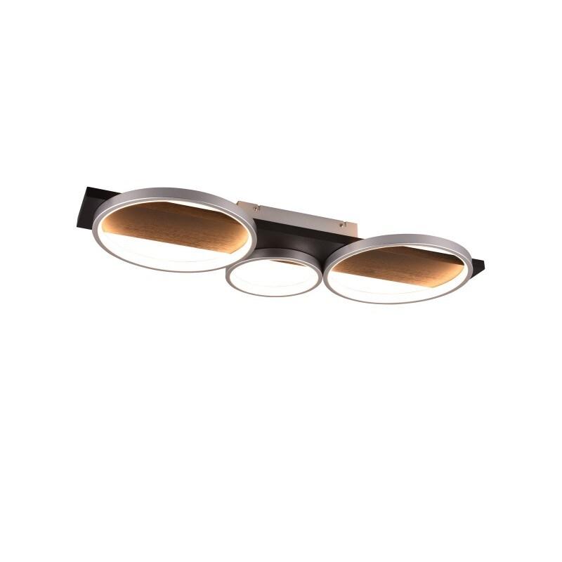 Plafonnier LED, 33W, titane et bois naturel - variateur 3 niveaux - Trio - Medera - beige 4017807588439_0