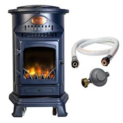 Poele à gaz 3,4KW Bleu Marine Effet poêle à bois Fonte véritable + Tuyau gaz + détendeur butane Provence Sahara - bleu 3701599336200_0