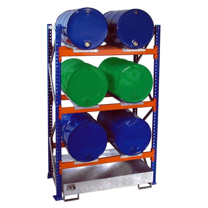 Rayonnage de 4 à 6 fûts de 200 L avec bac de rétention acier_0