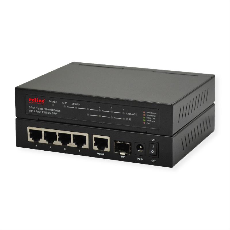 ROLINE Switch Gigabit Ethernet, 6 ports (5xGB + 1x SFP,  4x PoE+)_0