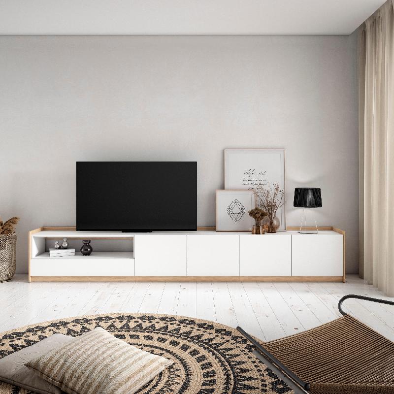 SKRAUT HOME - MEUBLE TV, BANC TÉLÉ, 310X50X37 CM, POUR LES TV JUSQU'À 80