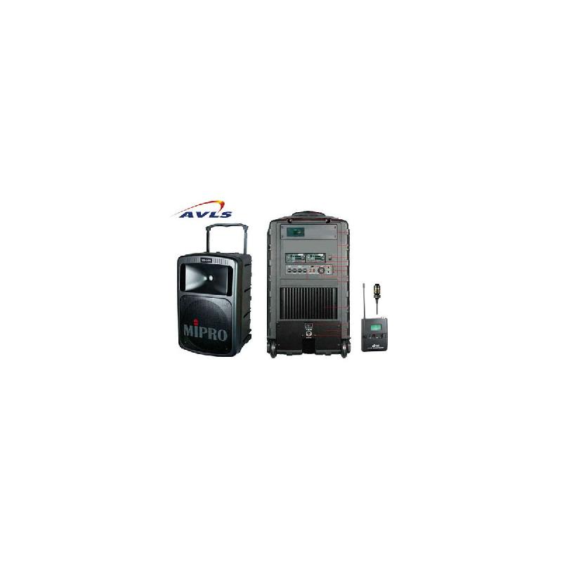 SONO PORTABLE BATTERIE/SECTEUR MIPRO MA 808 B (250 WATTS) BLUETOOTH AVEC 1 MICRO CRAVATE MU53L SANS FIL HF 16 FRÉQUENCES (250 WATTS) POUR 200 À 500 PERSONNES (LECTEUR EN OPTION CD-USB-MP3) (DURANT LA GARANTIE : PRÊT EN MAGASIN GRATUIT D'UN APPAREIL SIM