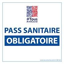 STICKER SANITAIRE PASS SANITAIRE OBLIGATOIRE VINYLE AVEC IMAGE QR CODE - 125 X 125 MM -  FOND BLANC - LOT DE 3