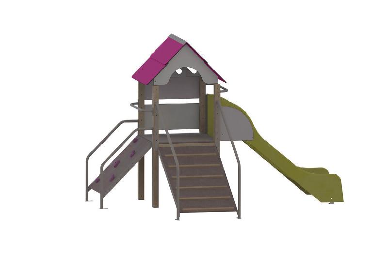 STRUCTURE FRIPOUNETTE BABY-GRIMPE- BOIS - PLATINES - INOX - GRIS/PRUNE-WIKI CAT - MANUTAN COLLECTIVITÉS