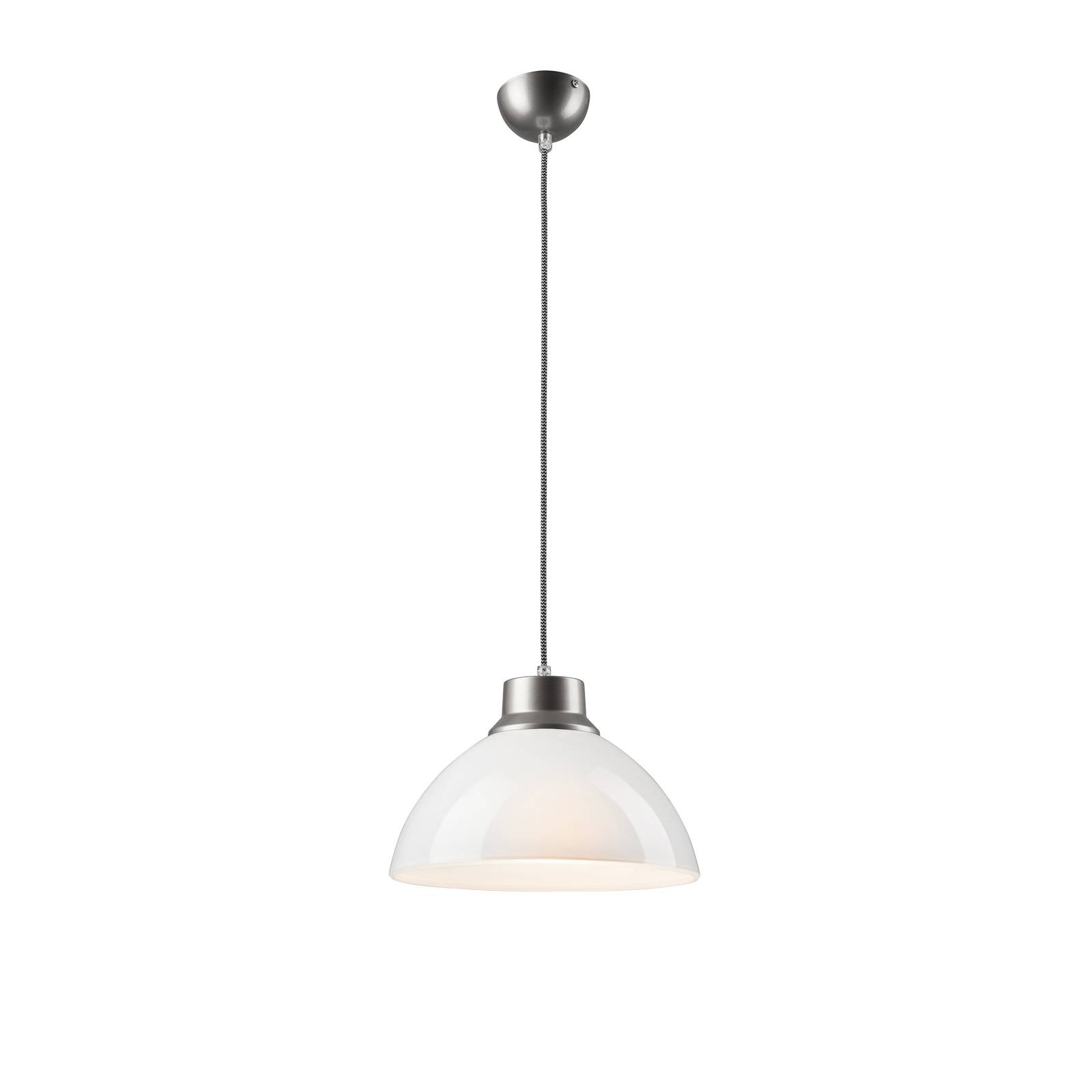 LAMKUR SUSPENSION MARA, ARGENTÉE, ABAT-JOUR BLANC OPALE