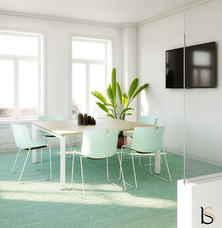 Table de réunion carrée Star - Mobel Linea - Blanc 9010, Acacia foncé_0