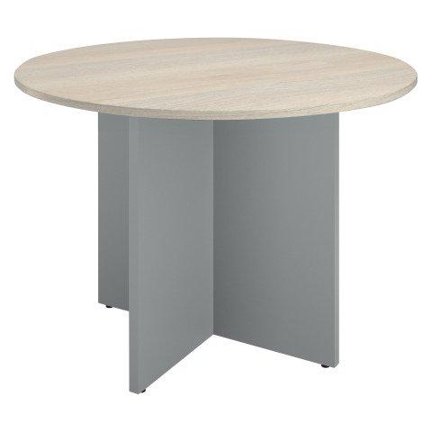 TABLE RONDE DIAMÈTRE 100 CM PLATEAU CHÊNE GRIS PIEDS CROIX ALUMINIUM EXCELLENS