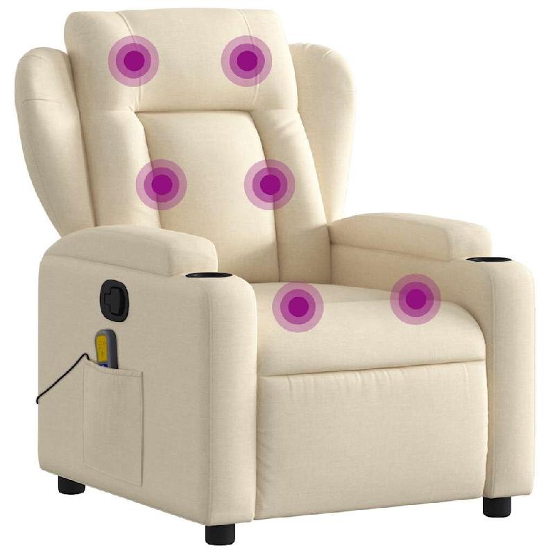 VidaXL Fauteuil inclinable de massage crème tissu Modèle Elviora - 8721012184923_0