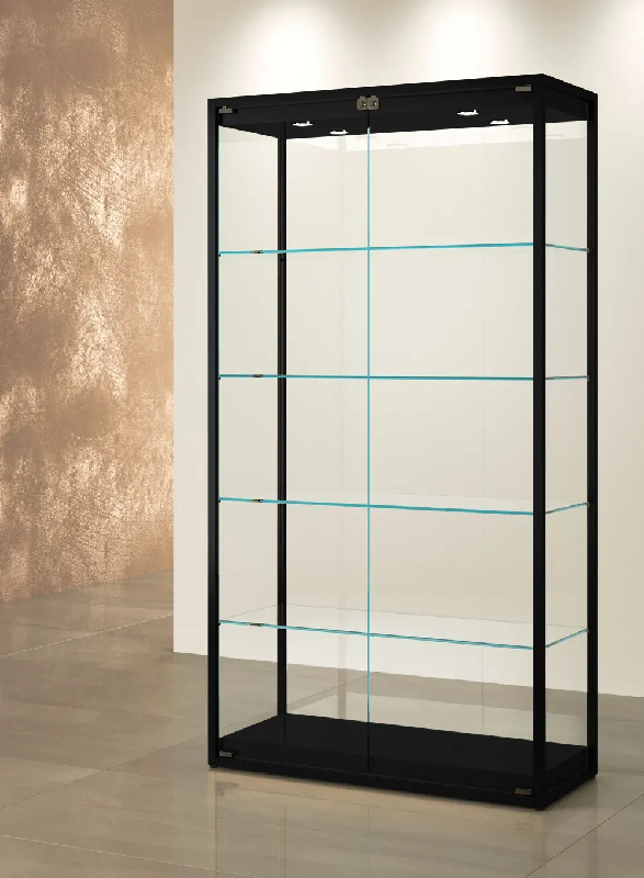 Vitrine TM/95VVA - noir muséo - grande capacité, structure bronze, 4 étagères réglables et éclairage LED_0