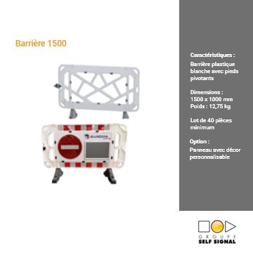 Barrière 1500 - plastique blanche avec pieds pivotants - dimensions 1500x1000 mm - lot minimum de 40 pièces_0