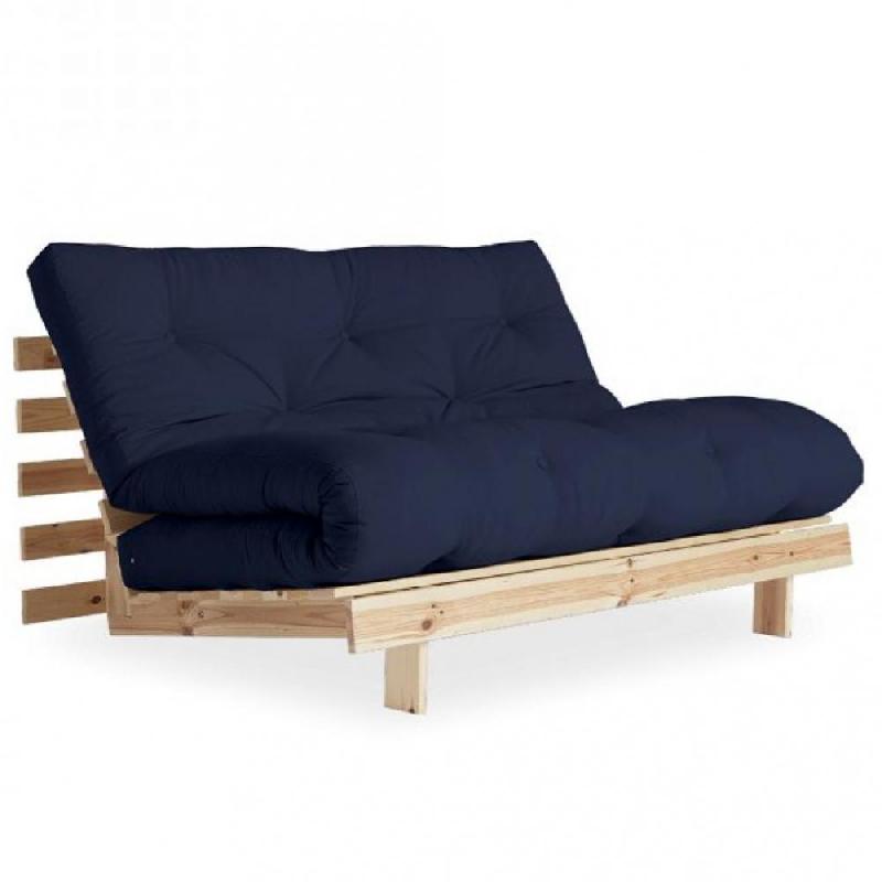 CANAPÉ CONVERTIBLE FUTON ROOTS PIN NATUREL COLORIS MARINE COUCHAGE 140*200 CM._0