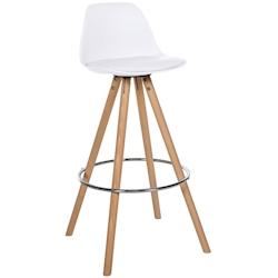 Décoshop26 - Tabouret de bar chaise haute x1 repose-pieds style scandinave en plastique et PVC blanc structure en bois clair rond 10_0004622 - blanc_0