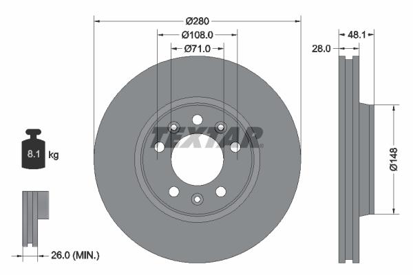 Disque de frein Textar 92156900 - ventilé de l'intérieur_0