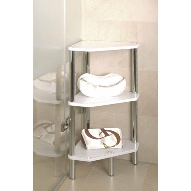 Étagère d'angle 3 niveaux Ines 77cm blanc - Paris Prix - Design moderne en acier et MDF_0