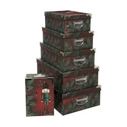 Feeric Christmas Lot de 6 Boîtes de rangement avec poignées et coins en métal motif Casse Noisette - vert 3560237557304_0