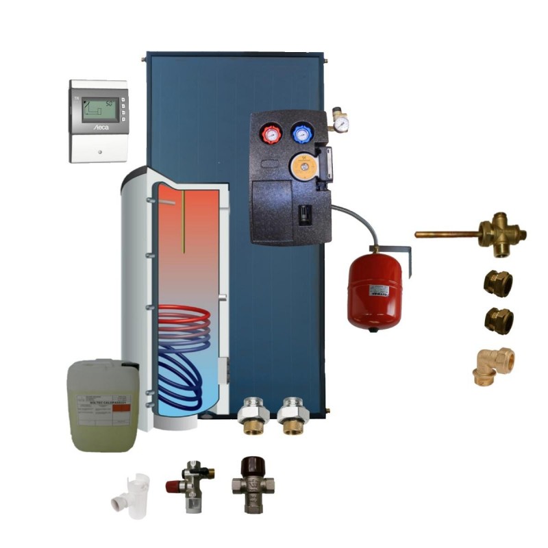 Kit chauffe-eau solaire 200 litres - 1GM Tinox - Pour famille de 2-3 personnes, avec options de double échangeur et accessoires complets_0