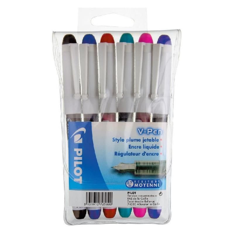 PILOT STYLO PLUME PILOT V PEN - ENCRE EFFAÇABLE - 0,5 MM - COLORIS ASSORTIS (POCHETTE DE 6)