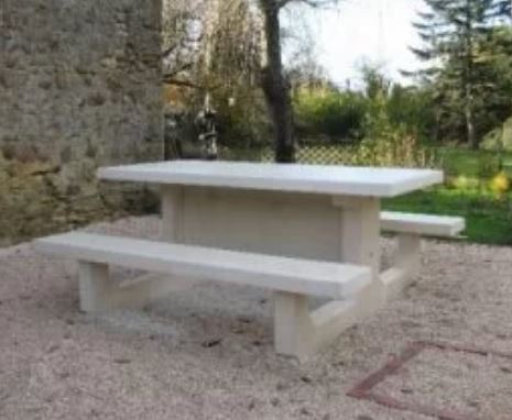 Table de pique-nique en béton armé Mimosa Blanc Naturel - Capacité 8 personnes - Livrée en kit avec boulonnerie et notice de montage_0