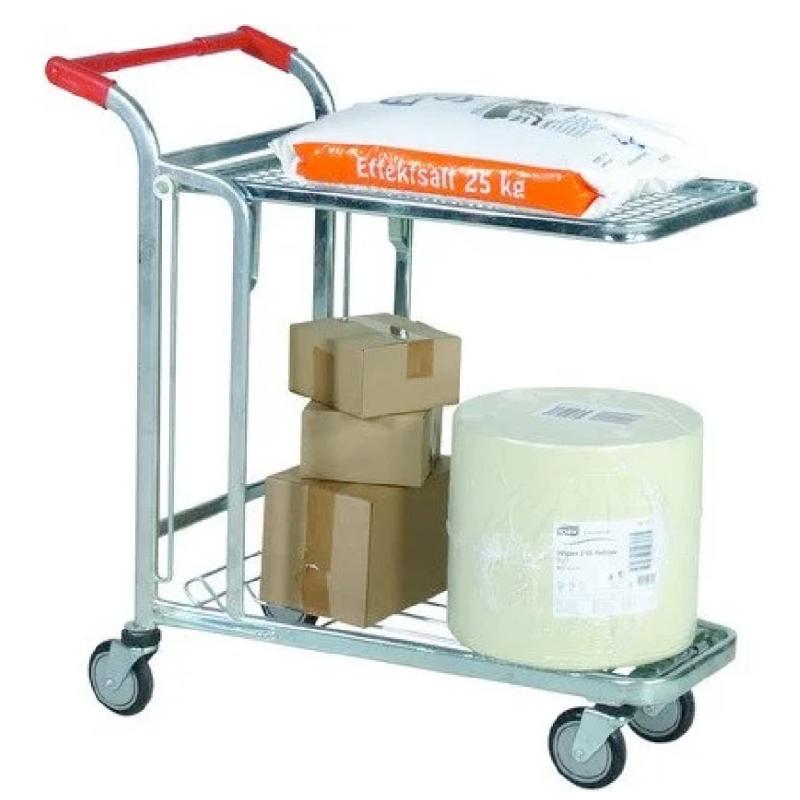 Chariot de boutique empilable - 300kg - 2 plateaux - Finition électrozingée - Roues caoutchouc Ø125mm_0