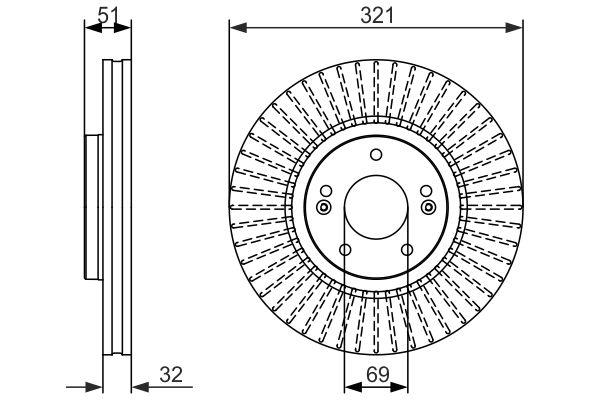 Disque de frein Bosch 0986479692 - ventilé, avant, 5 trous, épaisseur 32 mm_0