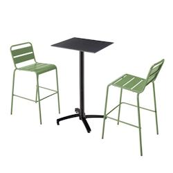 Oviala Business Ensemble table haute stratifié noir et 2 chaises hautes vert cactus - Oviala - vert métal 110534_0
